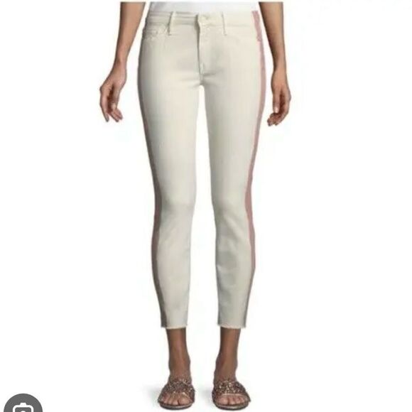Mother the looker ankle fray white with pink stripe jeans 26 - Picture 1 of 15
